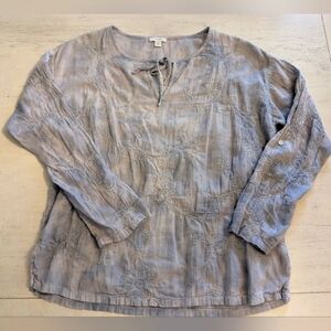 Pure Jill Womens XS Boho Marble Tie Dye Embroidered Gauzy Roll Tab Sleeve Top